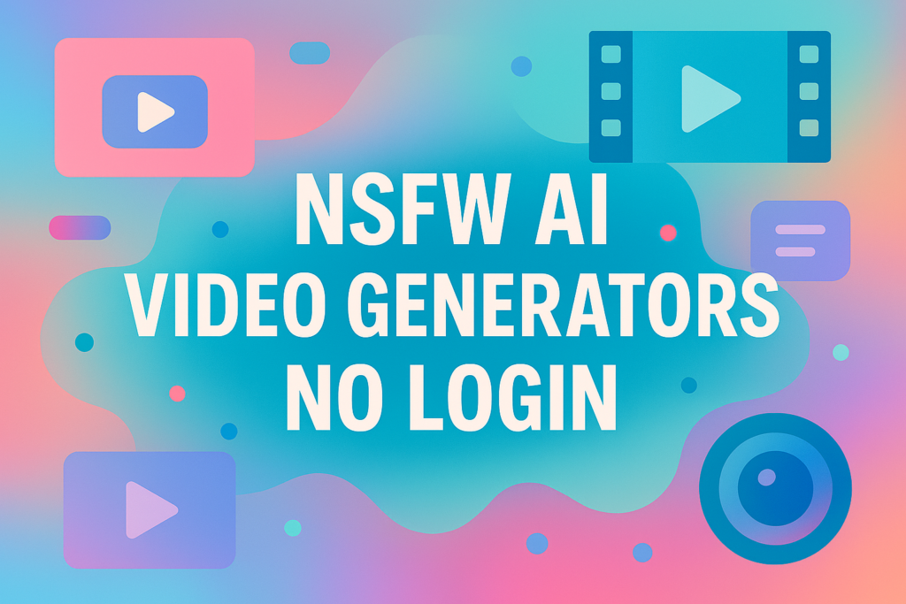 Cute tech-themed graphic with title ‘NSFW AI Video Generators No Login’ and video icons.