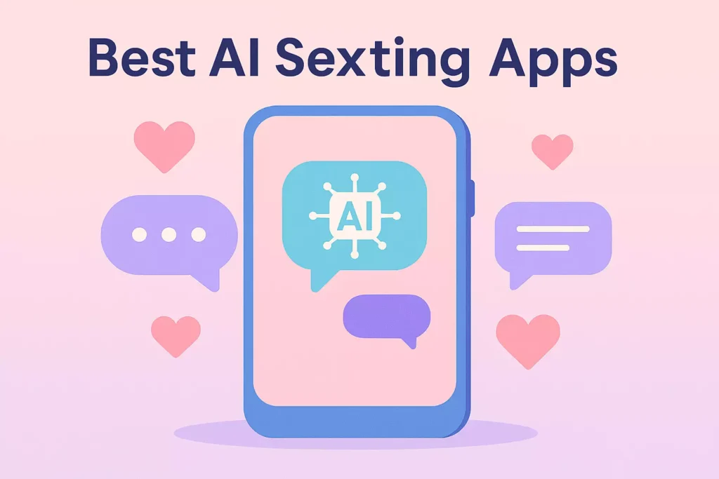 Smartphone surrounded by floating chat bubbles and heart icons.