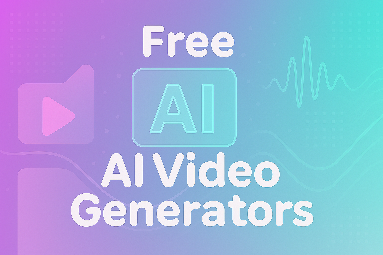 Graphic with title ‘Free NSFW AI Video Generators’ centered over abstract tech shapes, play icon, and waveform.