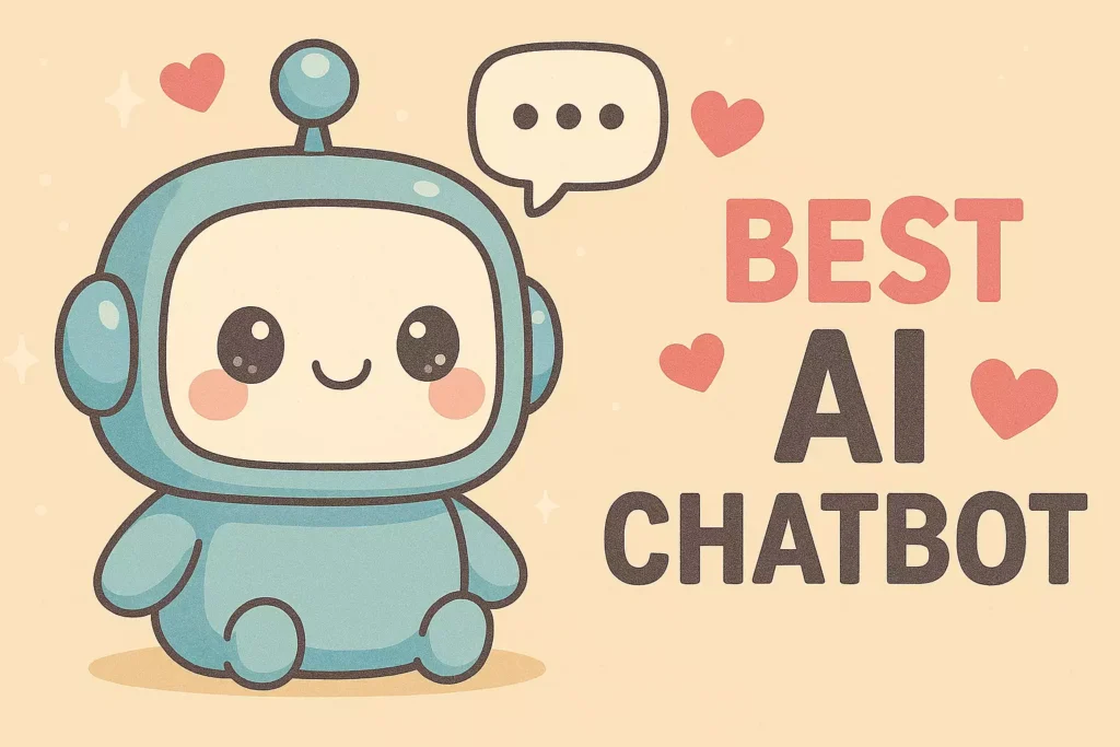 Cute chatbot robot with a chat icon above its head.